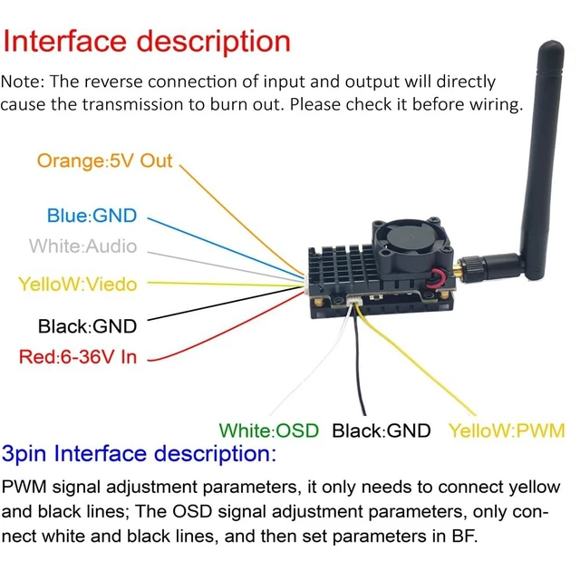 Alt view image 4 of 7 - Over 10km FPV Suit 5.8G 48CH 2000mW FPV Wireless VTX Transmitter and 2.8-12mm Adjustable Camera 1000TVL