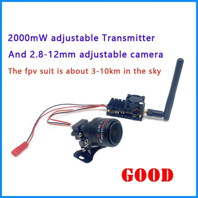 Alt view image 5 of 7 - Over 10km FPV Suit 5.8G 48CH 2000mW FPV Wireless VTX Transmitter and 2.8-12mm Adjustable Camera 1000TVL