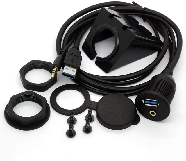 Main image of USB 3.0 Flush Mount Cable - USB 3.0 and 3.5mm Aux Extention (1 Meter) | Mount, Flush, Dash, Panel Mount Cable 1/8 AUX for Car Bike Boat Motorcycle Radio Stereo Android