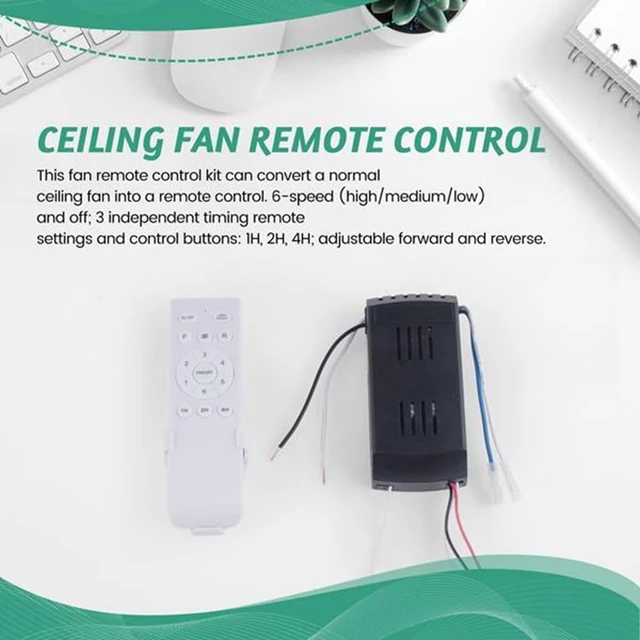 Alt view image 5 of 7 - Universal Ceiling Fan Remote Control Kit 40W 6-Speed Timing Function Replacement Remote for DC Ceiling Fans & Lights