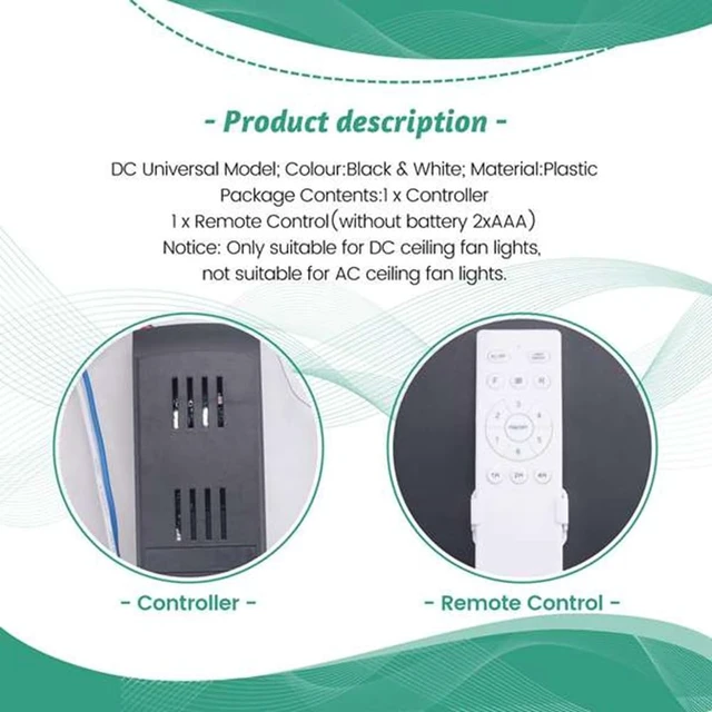 Alt view image 6 of 7 - Universal Ceiling Fan Remote Control Kit 40W 6-Speed Timing Function Replacement Remote for DC Ceiling Fans & Lights