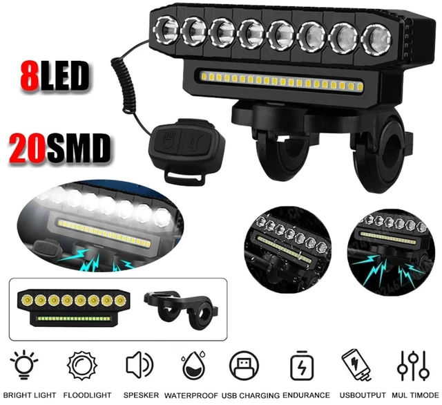 Alt view image 3 of 7 - Bike Light Set USB Rechargeable 4000mAh Headlight 8 LED Tail Light Turn Signals Brake Light 130dB Horn Power Bank Function