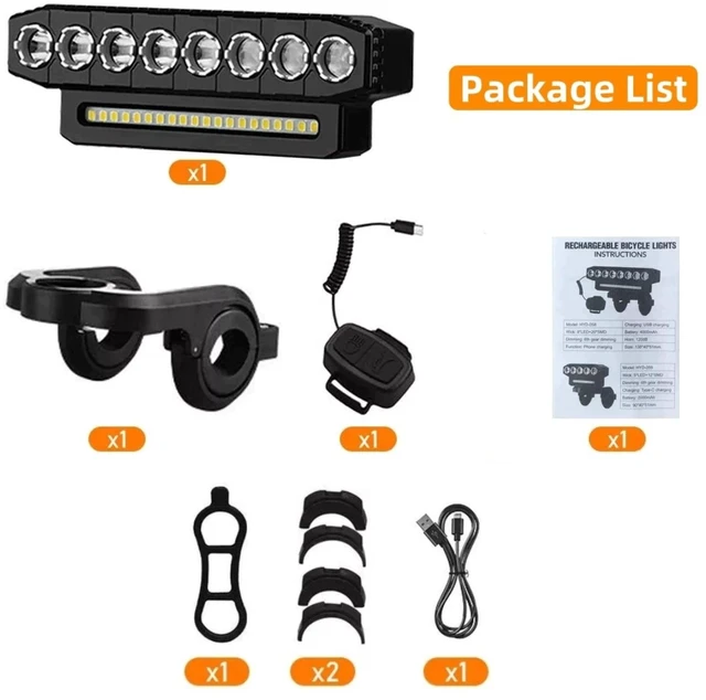 Alt view image 5 of 7 - Bike Light Set USB Rechargeable 4000mAh Headlight 8 LED Tail Light Turn Signals Brake Light 130dB Horn Power Bank Function