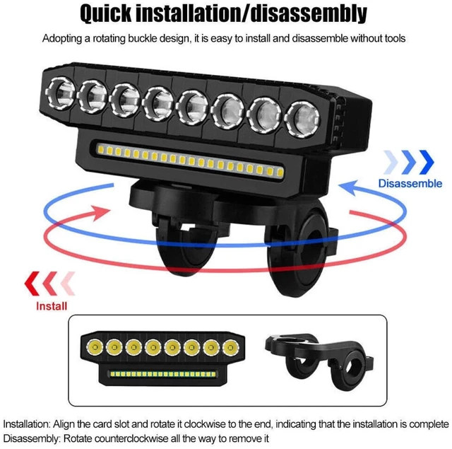 Alt view image 4 of 7 - Bike Light Set USB Rechargeable 4000mAh Headlight 8 LED Tail Light Turn Signals Brake Light 130dB Horn Power Bank Function