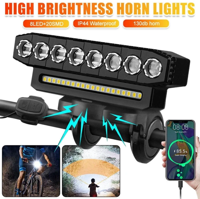 Alt view image 7 of 7 - Bike Light Set USB Rechargeable 4000mAh Headlight 8 LED Tail Light Turn Signals Brake Light 130dB Horn Power Bank Function
