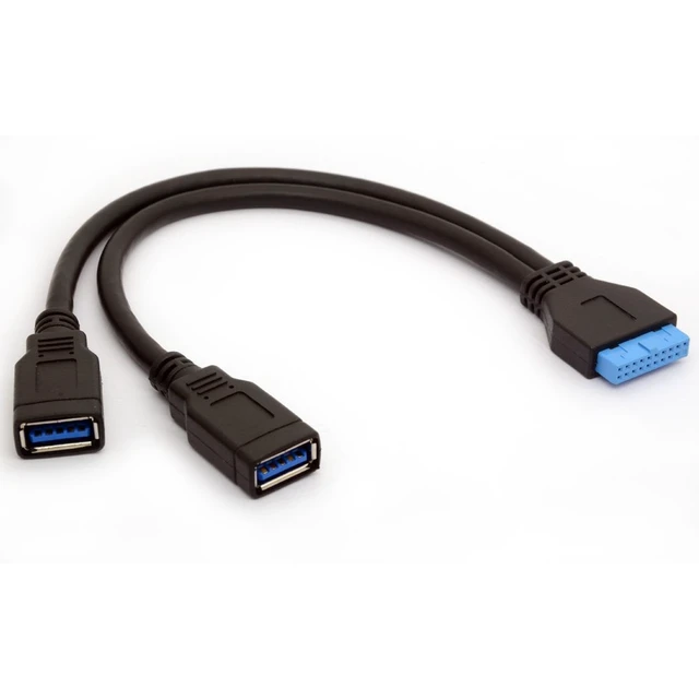 Alt view image 2 of 4 - 20 Pin Header Convert to Two USB 3.0 Female A Type Lead(25cm) | USB 3.0 Motherboard Adapter Cable for DIY Gaming PC