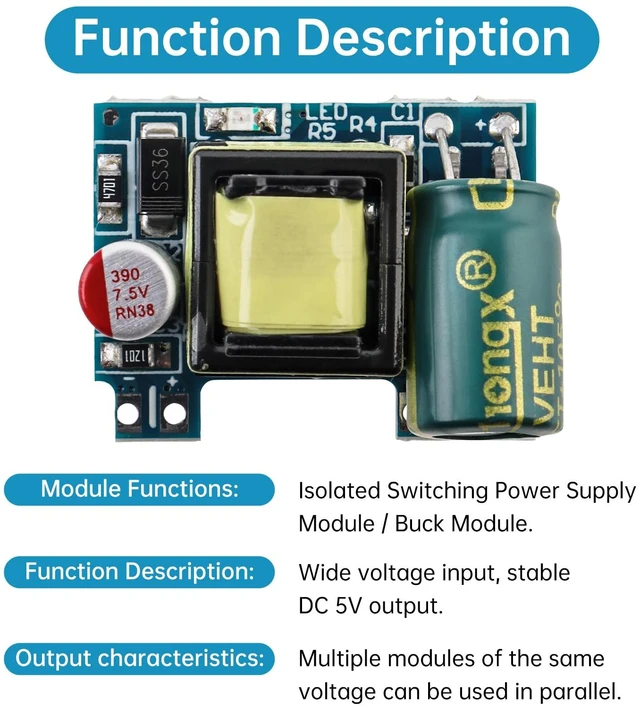 Alt view image 3 of 7 - 1Pcs AC-DC 5V 700mA 3.5W Isolated Switching Power Supply Module Voltage Regulator AC50-270V DC70-390V Input 220V to 5V Converter Buck Modules