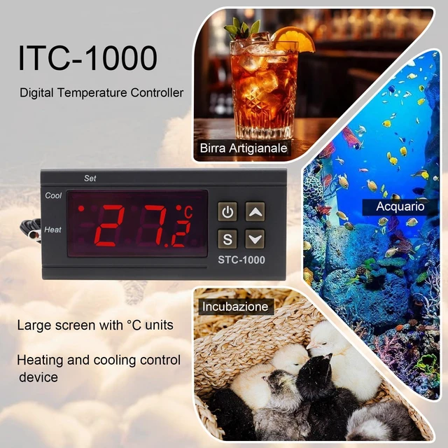 Alt view image 2 of 7 - STC-1000 Digital Temperature Controller DC 12V 10A Digital LED Temperature Controller with NTC Sensor Probe Heating Cooling Centigrade Thermostat 2 Relays Output