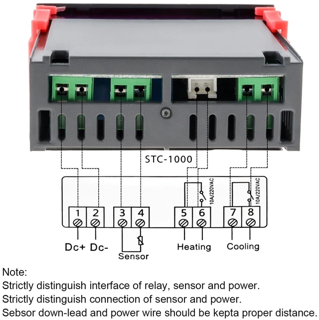 Alt view image 3 of 7 - STC-1000 Digital Temperature Controller DC 12V 10A Digital LED Temperature Controller with NTC Sensor Probe Heating Cooling Centigrade Thermostat 2 Relays Output