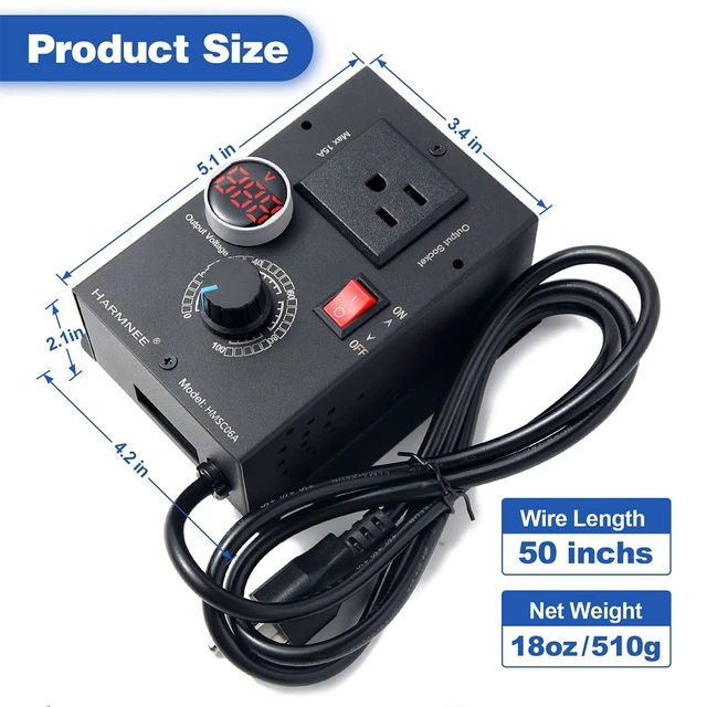 Alt view image 4 of 7 - AC Motor Speed Controller 110-120V / 10A Rated / 15A Max AC Electric Voltage Regulator Variable Fan Speed Controller with Voltage LED Display Screen & Black-Coated Matt Metal Shell