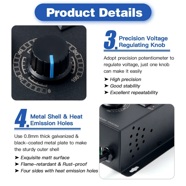 Alt view image 7 of 7 - AC Motor Speed Controller 110-120V / 10A Rated / 15A Max AC Electric Voltage Regulator Variable Fan Speed Controller with Voltage LED Display Screen & Black-Coated Matt Metal Shell
