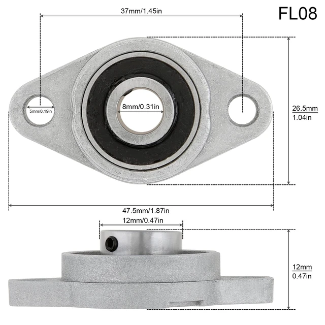 Alt view image 2 of 7 - 4Pcs KFL08 8mm Inner Bore Mounted Flange Mounted Pillow Block Bearings for Diameter 8mm Linear Shaft Rod T8 Lead Screw