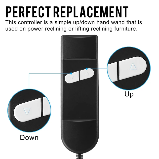 Alt view image 3 of 7 - Lift Chair or Power Recliner Hand Control, 2 Button 5 pin Universal Lift Chair Remote Replacement for Okin Lazboy Action Limoss Pride Catnapper