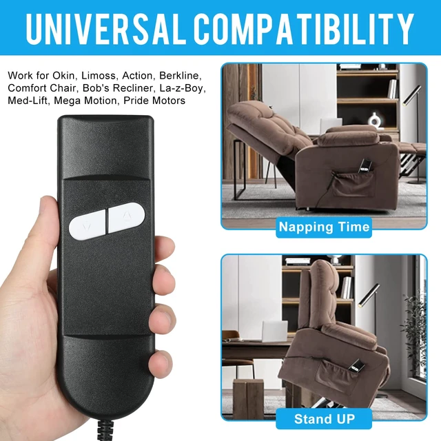 Alt view image 7 of 7 - Lift Chair or Power Recliner Hand Control, 2 Button 5 pin Universal Lift Chair Remote Replacement for Okin Lazboy Action Limoss Pride Catnapper