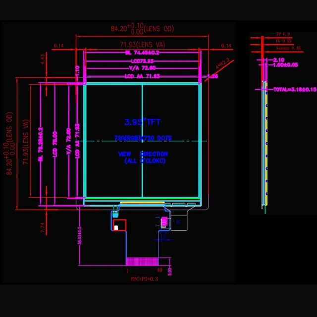 Alt view image 2 of 6 - TekGroAml 4 Inch 720x720 IPS Square Touch LCD Display, H/D Video Port mini Touchscreen for PC Sensor Panel, DIY Dashboard and Embedded Projects