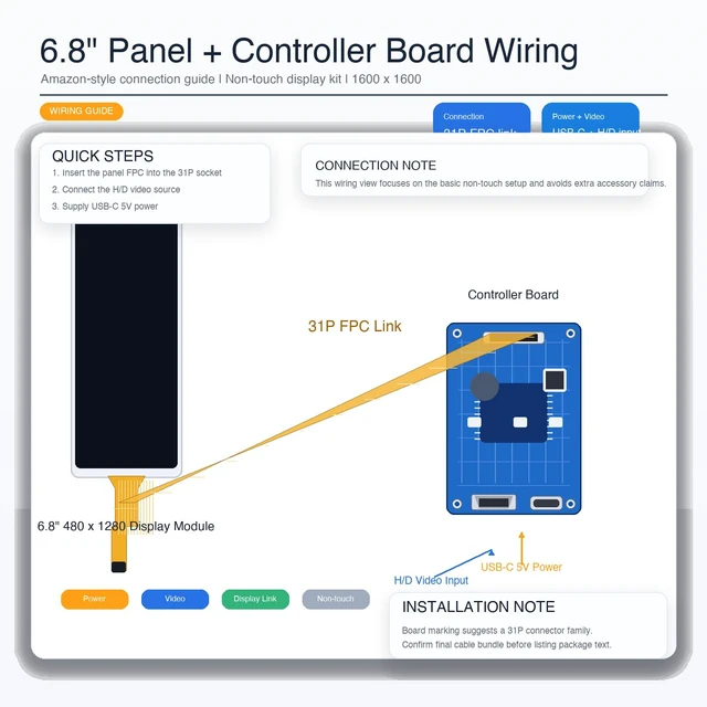 Alt view image 6 of 7 - TekGroAml 6.8 Inch Display Kit, 480x1280 LCD Screen & HDMI Driver Board for Embedded Display Projects ,Maker Dashboards,DIY CPU GPU Temperature Computer PC Case Display
