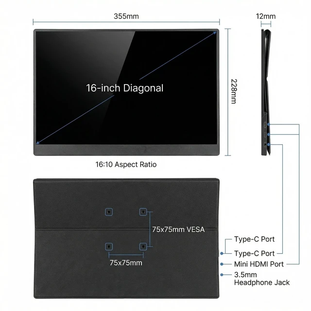 Alt view image 4 of 5 - TekGroAml 16" 2.5K Portable Gaming Monitor 144Hz, 100% sRGB 400 Nits 2560x1600 QHD ,Fast 9ms Response Time, USB-C Mini HDMI External Screen ,Windows Mac Compatible