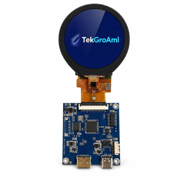 Main image of TekGroAml 2.1 Inch Round Touch LCD Display with 480x480 HDMI Board 300 nits IPS Capacitive Touchscreen, for PC Touch Panel, SBC Dashboard, Windows Compatible