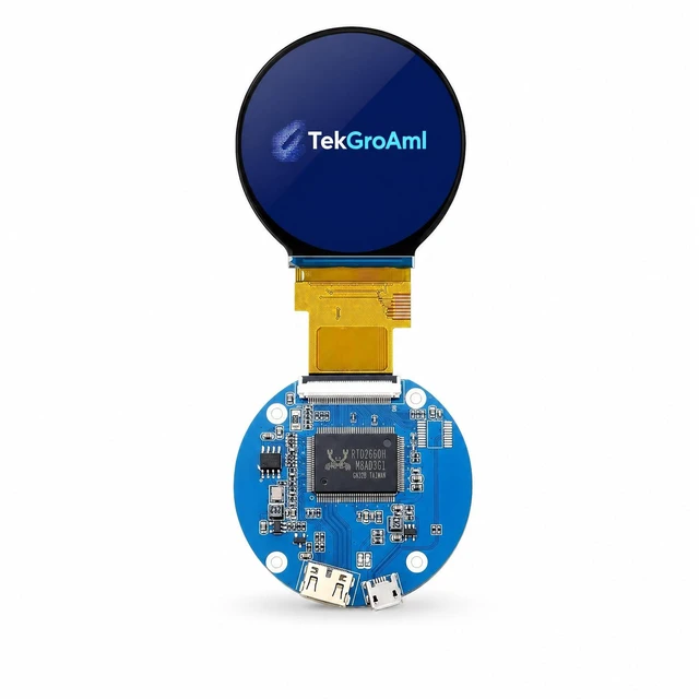 Main image of TekGroAml 2.1 inch 480x480 400 nits Round LCD Display and Mini H/D Board for PC Sensor Panel, Flight Sim Dashboard, Smart Watch, Windows Compatible