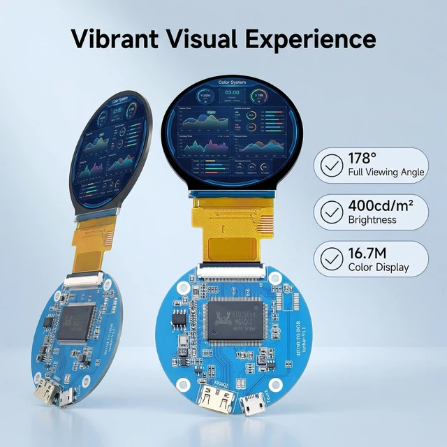 Alt view image 5 of 7 - TekGroAml 2.1 inch 480x480 400 nits Round LCD Display and Mini H/D Board for PC Sensor Panel, Flight Sim Dashboard, Smart Watch, Windows Compatible