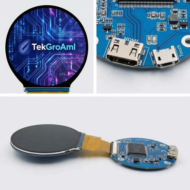 Alt view image 7 of 7 - TekGroAml 2.1 inch 480x480 400 nits Round LCD Display and Mini H/D Board for PC Sensor Panel, Flight Sim Dashboard, Smart Watch, Windows Compatible