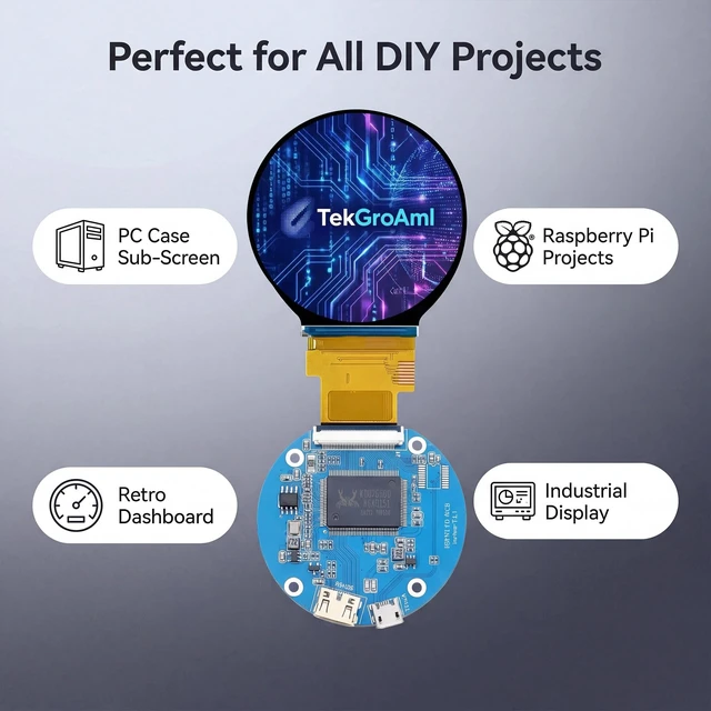Alt view image 2 of 7 - TekGroAml 2.1 inch 480x480 400 nits Round LCD Display and Mini H/D Board for PC Sensor Panel, Flight Sim Dashboard, Smart Watch, Windows Compatible