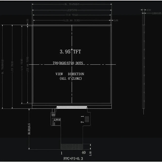 Alt view image 2 of 6 - TekGroAml 4 inch IPS Square LCD Display 720x720 300 nits , H/D Video Port for DIY Embedded Smart Machine, DIY Video Retro Gaming