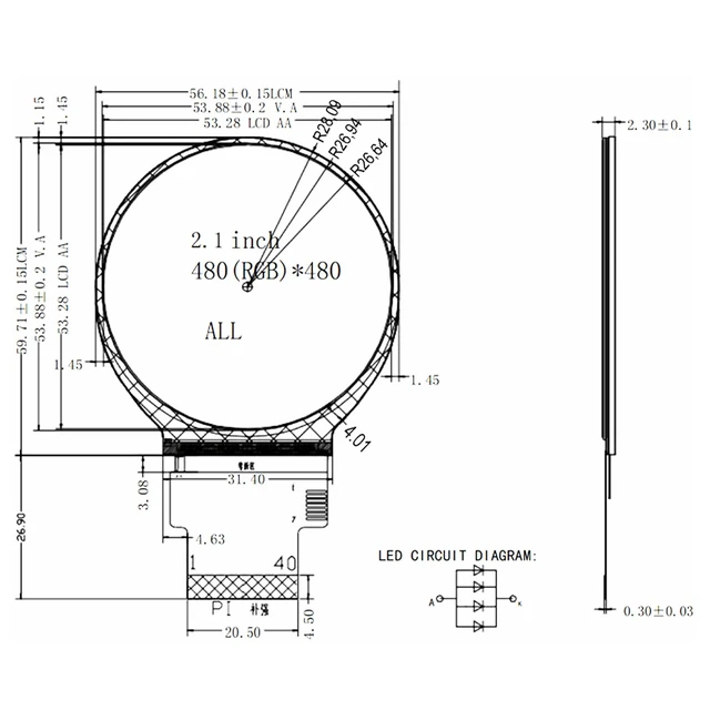 Alt view image 4 of 7 - TekGroAml 2.1 inch 480x480 400 nits Round LCD Display and Mini H/D Board for PC Sensor Panel, Flight Sim Dashboard, Smart Watch, Windows Compatible