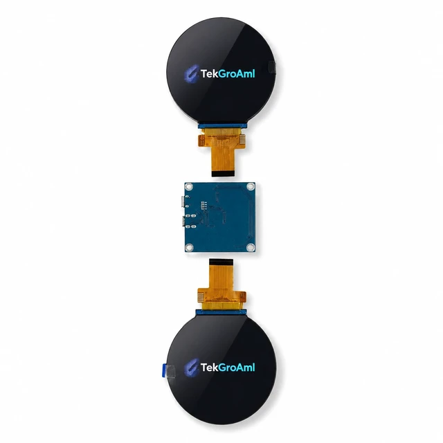 Main image of TekGroAml 2.8 Inch Dual IPS Round Circular LCD Display, 480x480 Dual Screen with H/D Controller Board, for PC Gauges and Simulator Dashboards