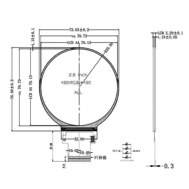 Alt view image 2 of 6 - TekGroAml 2.8 Inch Dual IPS Round Circular LCD Display, 480x480 Dual Screen with H/D Controller Board, for PC Gauges and Simulator Dashboards