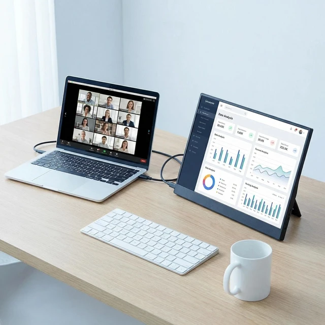 Alt view image 3 of 4 - TekGroAml 14" Portable LCD Monitor, 1920x1200 IPS Screen, Ultra-Slim External Display with USB-C Mini HDMI, Dual Speakers, VESA Mountable for Work & Gaming