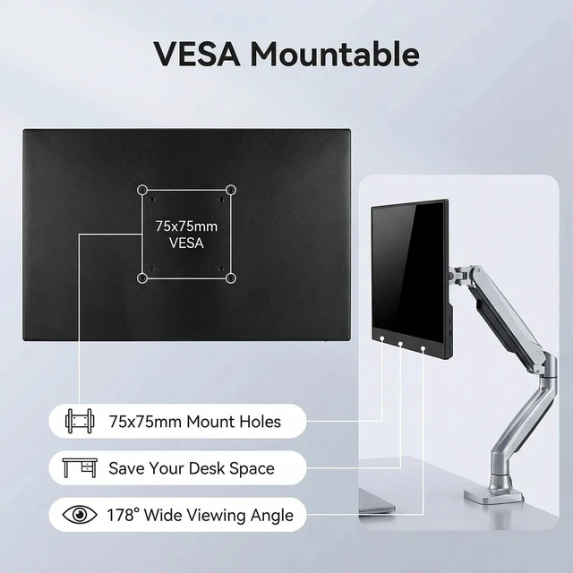 Alt view image 4 of 4 - TekGroAml 14" Portable LCD Monitor, 1920x1200 IPS Screen, Ultra-Slim External Display with USB-C Mini HDMI, Dual Speakers, VESA Mountable for Work & Gaming