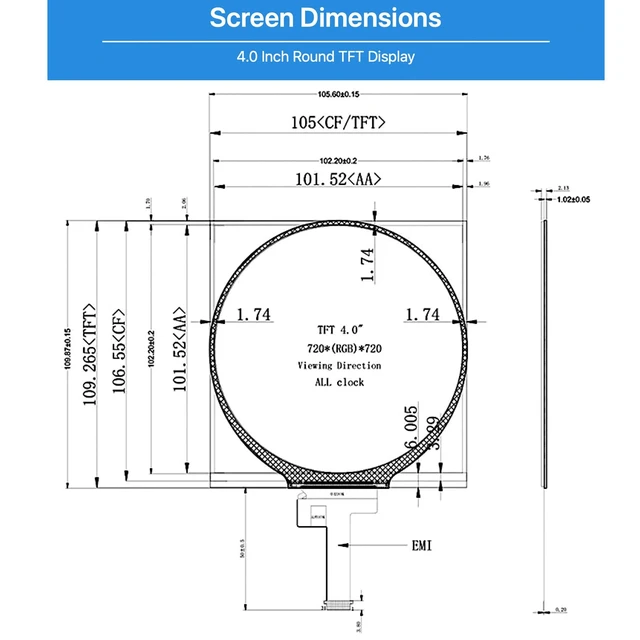 Alt view image 2 of 7 - TekGroAml 4 Inch Round LCD Display with Micro H/D Controller Board 720x720 300 nits Circular Screen for PC Sensor Panel and DIY Dashboard, USB 5V Power