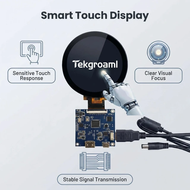 Alt view image 6 of 7 - TekGroAml 2.8 Inch Round Touch LCD Display ,HDMI Board, 480x480 IPS Capacitive Touch Screen, for Dashboard, SBC Control Panel, Windows Compatible