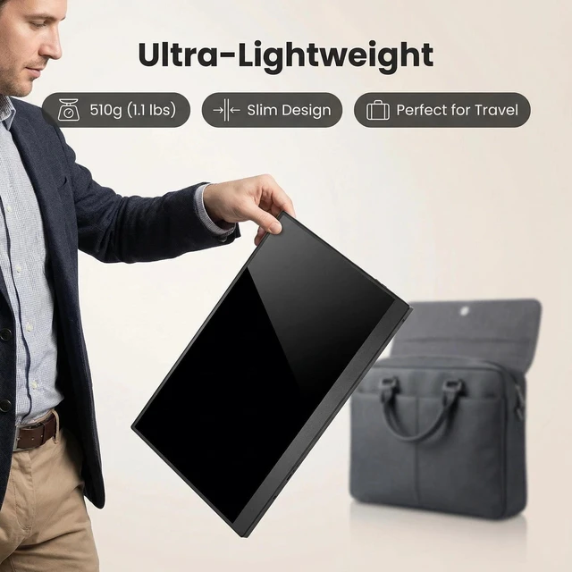 Alt view image 6 of 7 - TekGroAml 14" Portable LCD Monitor, 1920x1200 IPS Screen, Ultra-Slim External Display with USB-C Mini HDMI, Dual Speakers, VESA Mountable for Work & Gaming