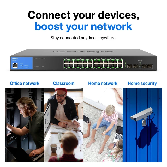 Alt view image 5 of 5 - Linksys LGS328PC 24-Port Gigabit PoE+ Smart Managed Switch, 250W PoE Budget, 4 x 1G SFP Uplinks