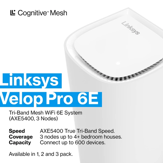 Alt view image 2 of 6 - Linksys Velop Pro 6E MX6203 AXE5400 Tri-Band WiFi 6E Mesh System (3-Pack), Up to 9,000 sq ft, 200+ Devices