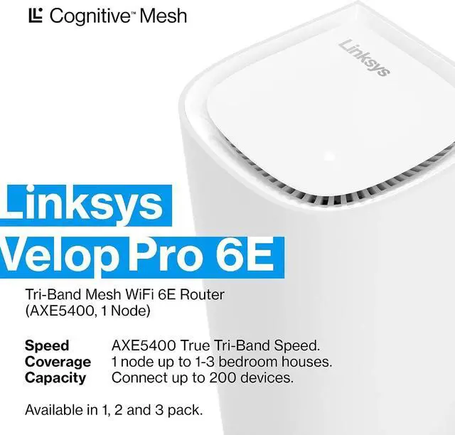Alt view image 5 of 6 - Linksys Velop Pro 6E AXE5400 Tri-Band Mesh Wi-Fi 6E System - White (MX6203) 3-Pack