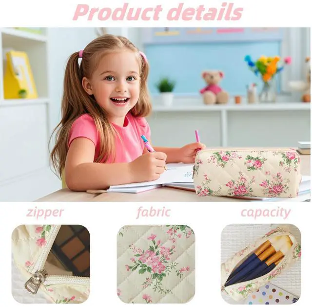Alt view image 3 of 7 - Pencil Pouch Cute Pencil Case for Girls Aesthetic Pencil Bag with Zipper Pen Cases School Supplies Makeup Bag (2 flower pink)