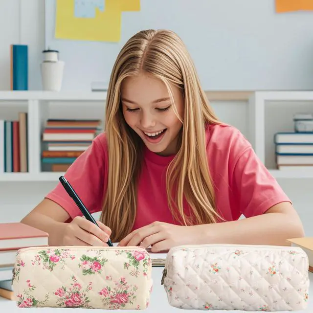 Alt view image 5 of 7 - Pencil Pouch Cute Pencil Case for Girls Aesthetic Pencil Bag with Zipper Pen Cases School Supplies Makeup Bag (2 flower pink)