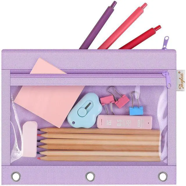 Main image of Pencil Pouch for 3 Ring Binder, 10"x7.5", 2 Pockets and Clear Window | Large Pencil Pouch with Clear Window for Students,Kids & Teachers,Organizer for School Supplies,Cables, Earbuds, Makeup