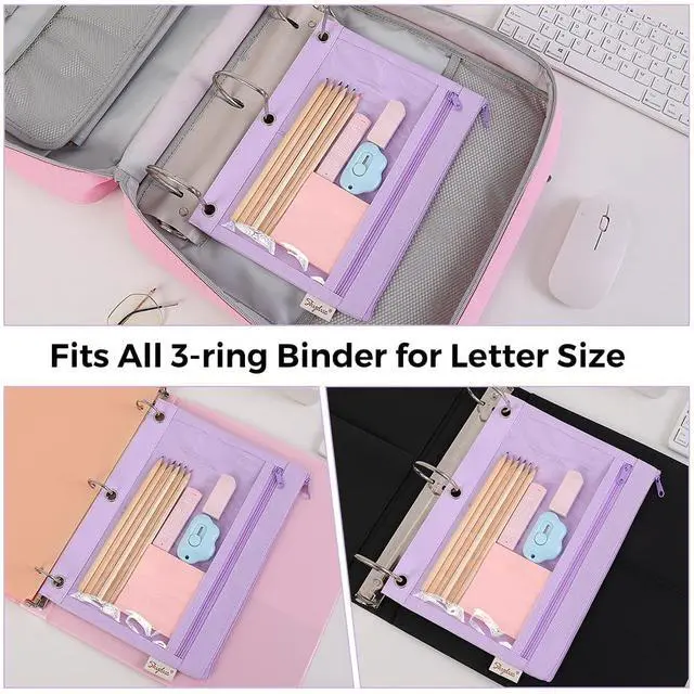 Alt view image 2 of 7 - Pencil Pouch for 3 Ring Binder, 10"x7.5", 2 Pockets and Clear Window | Large Pencil Pouch with Clear Window for Students,Kids & Teachers,Organizer for School Supplies,Cables, Earbuds, Makeup