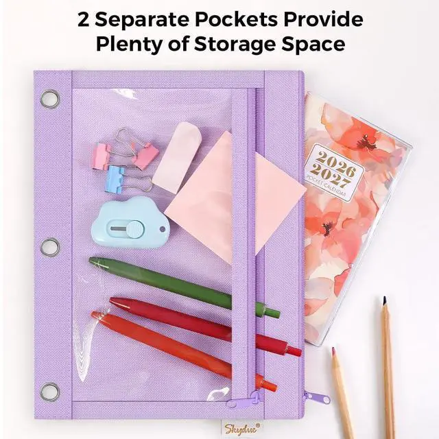 Alt view image 3 of 7 - Pencil Pouch for 3 Ring Binder, 10"x7.5", 2 Pockets and Clear Window | Large Pencil Pouch with Clear Window for Students,Kids & Teachers,Organizer for School Supplies,Cables, Earbuds, Makeup