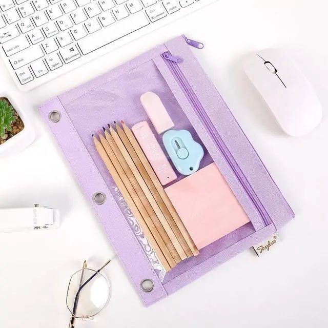 Alt view image 4 of 7 - Pencil Pouch for 3 Ring Binder, 10"x7.5", 2 Pockets and Clear Window | Large Pencil Pouch with Clear Window for Students,Kids & Teachers,Organizer for School Supplies,Cables, Earbuds, Makeup