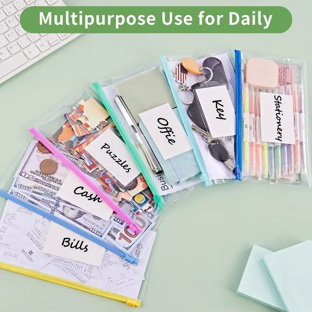 Alt view image 4 of 7 - 10 Pcs Poly Zip Envelope, A6 Size (9 x 4.7in) Pencil Pouches | Plastic Zipper Pouches with Label Pocket, 10 Colors, Reusable Clear Pencil Bags for Office Supplies