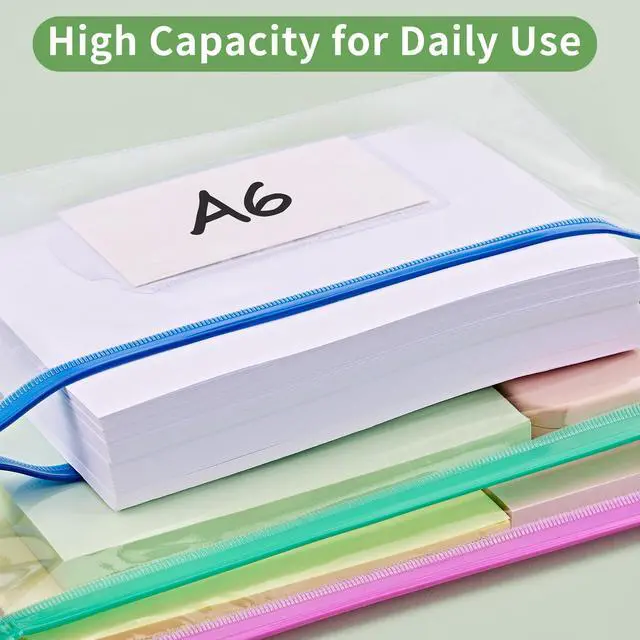 Alt view image 3 of 7 - 10 Pcs Poly Zip Envelope, A6 Size (9 x 4.7in) Pencil Pouches | Plastic Zipper Pouches with Label Pocket, 10 Colors, Reusable Clear Pencil Bags for Office Supplies