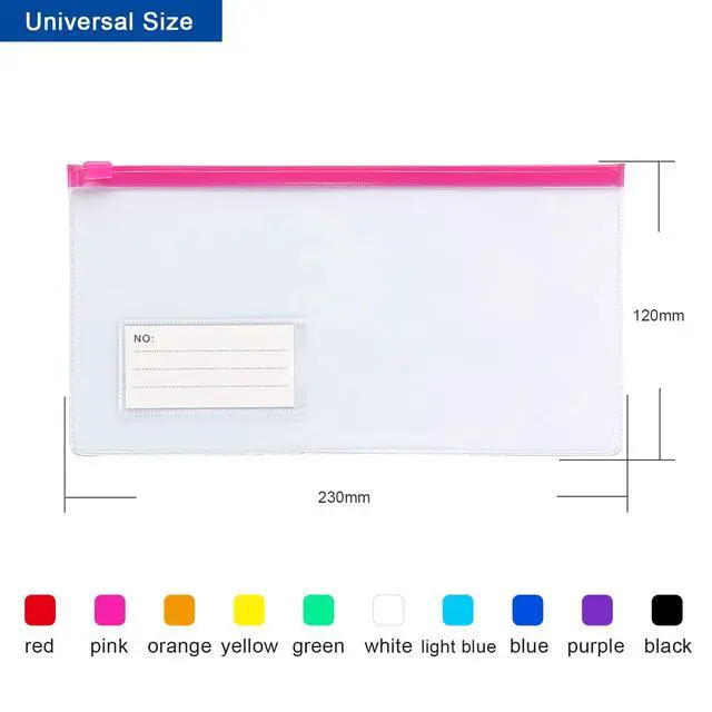 Alt view image 3 of 7 - 10 Pack Zipper Plastic Envelopes, Small Pencil Pounch, 9 x 4.7 Inch | Plastic Envelopes A6 Size for Pencil Case Bulk, Bill Bag