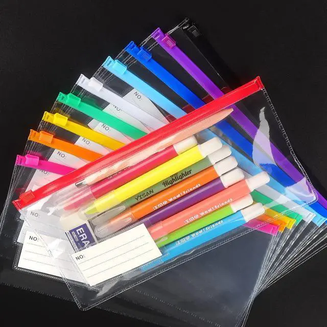 Alt view image 6 of 7 - 10 Pack Zipper Plastic Envelopes, Small Pencil Pounch, 9 x 4.7 Inch | Plastic Envelopes A6 Size for Pencil Case Bulk, Bill Bag
