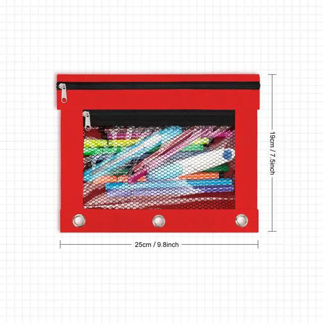 Alt view image 2 of 6 - 3 Pack Pencil Pouch for 3 Ring Binder with Zipper, Red Green Blue | Pencil Pouches Pencil Bags for Classroom bulk Pencil Box Pencil Case for Storing School Students Teacher Supplies
