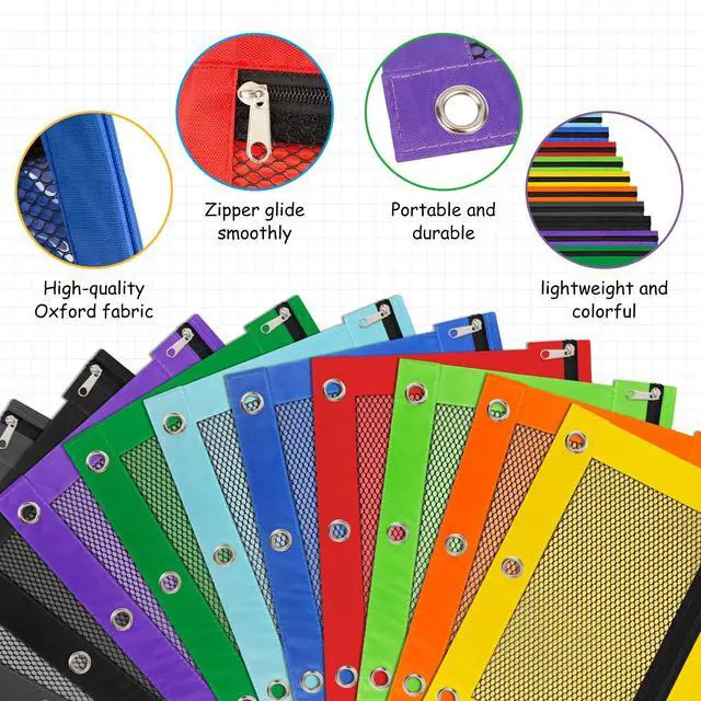 Alt view image 3 of 6 - 3 Pack Pencil Pouch for 3 Ring Binder with Zipper, Red Green Blue | Pencil Pouches Pencil Bags for Classroom bulk Pencil Box Pencil Case for Storing School Students Teacher Supplies